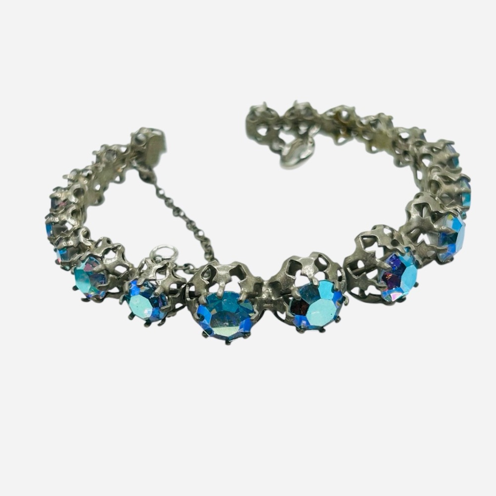 Signed Austria Flexible  Blue AB Rhinestone Bracelet